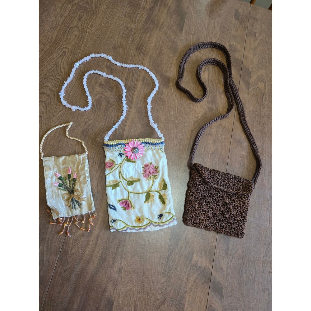Vintage Mini Bag Bundle The Sak Crochet Embroidered Floral Beaded Pouch 3pc